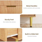 GustoWave Cassettiera scanalata per camera da letto con 5 cassetti, cassettiera in legno con maniglie e piedi in metallo, cassettiera naturale per soggiorno, camera da letto