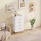 GustoWave Cassettiera scanalata per camera da letto con 5 cassetti, cassettiera in legno con maniglie e piedi in metallo, cassettiera naturale per soggiorno, camera da letto