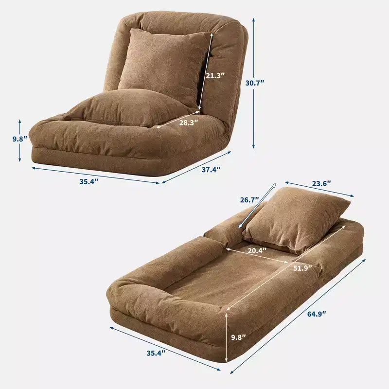 Divano letto pouf regolabile in 5 posizioni, cuscini morbidi, adatto per adulti e animali domestici, con soffici cuscini, pieghevole, adatto per camera da letto, soggiorno