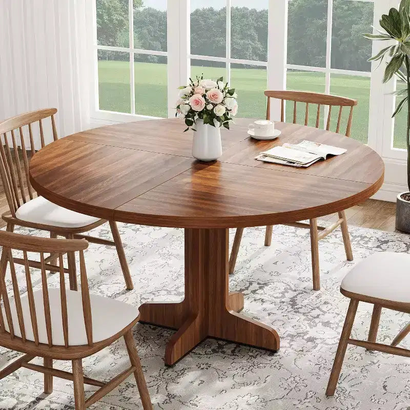COZONY Tavolo da pranzo rotondo da 47 per 4 persone, Tavolo da cucina in legno stile rustico, Tavolo da pranzo circolare per cucina o soggiorno, Noce (solo tavolo)
