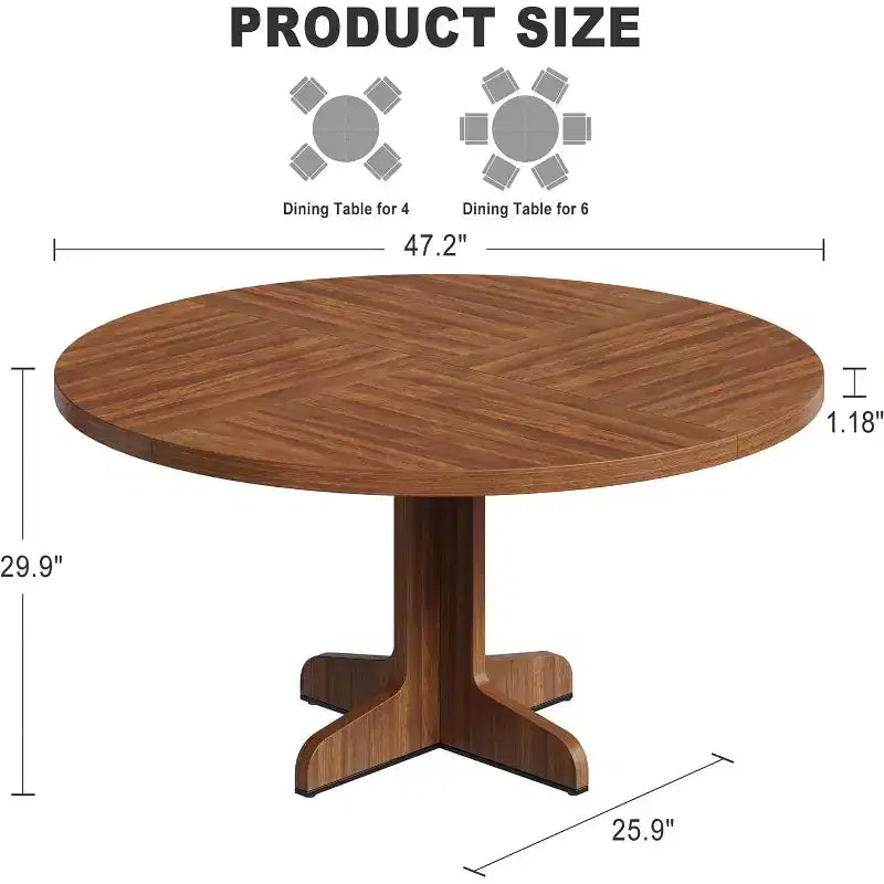 COZONY Tavolo da pranzo rotondo da 47 per 4 persone, Tavolo da cucina in legno stile rustico, Tavolo da pranzo circolare per cucina o soggiorno, Noce (solo tavolo)
