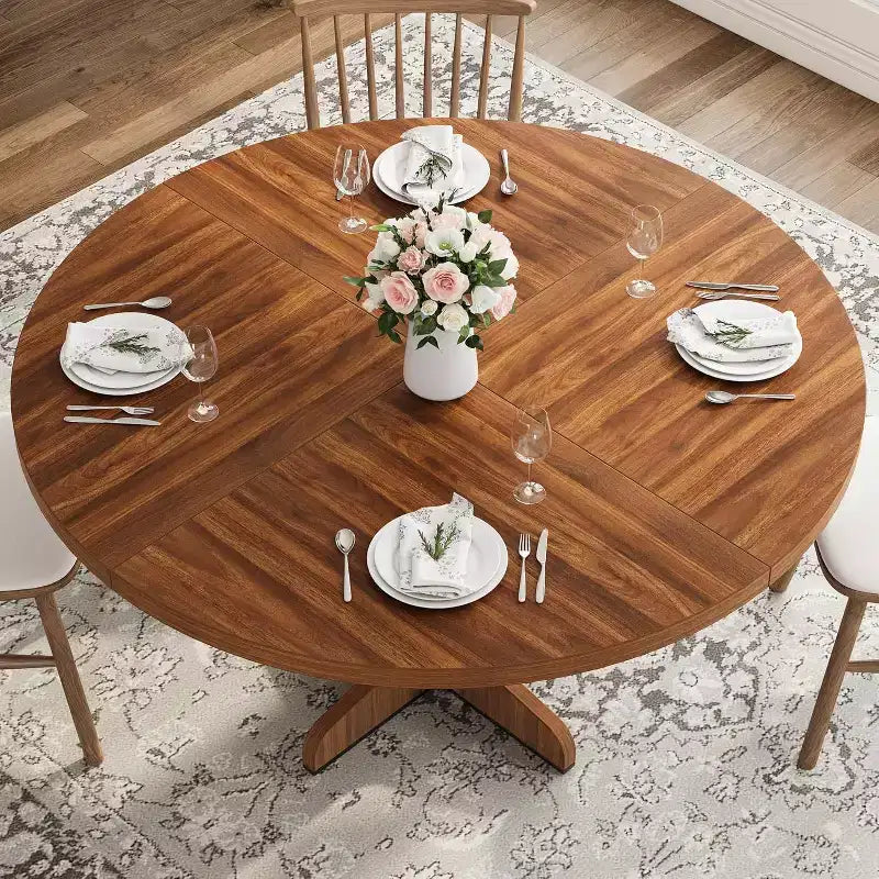 COZONY Tavolo da pranzo rotondo da 47 per 4 persone, Tavolo da cucina in legno stile rustico, Tavolo da pranzo circolare per cucina o soggiorno, Noce (solo tavolo)