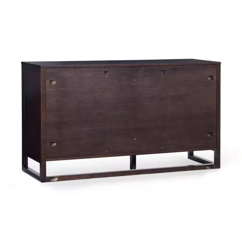 Comò a 6 cassetti Hatteras Modern Boho con legno massello e dettagli in rattan naturale-Teamson Home