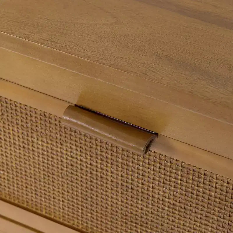 Comò a 6 cassetti Hatteras Modern Boho con legno massello e dettagli in rattan naturale-Teamson Home