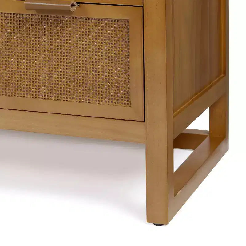 Comò a 6 cassetti Hatteras Modern Boho con legno massello e dettagli in rattan naturale-Teamson Home