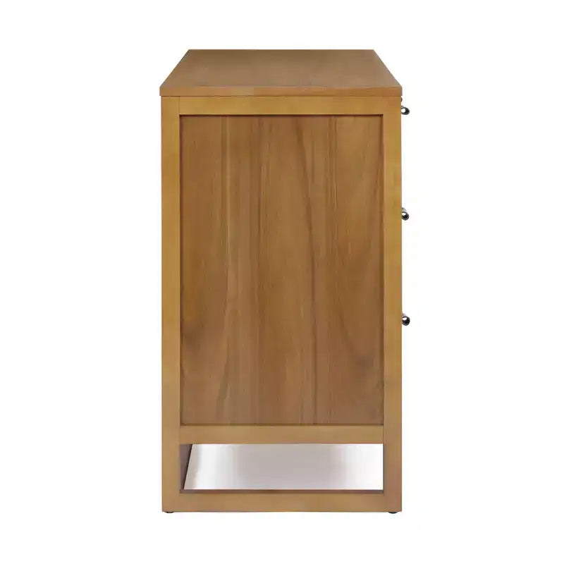 Comò a 6 cassetti Hatteras Modern Boho con legno massello e dettagli in rattan naturale-Teamson Home