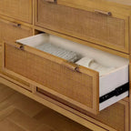 Comò a 6 cassetti Hatteras Modern Boho con legno massello e dettagli in rattan naturale-Teamson Home