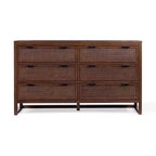 Comò a 6 cassetti Hatteras Modern Boho con legno massello e dettagli in rattan naturale-Teamson Home