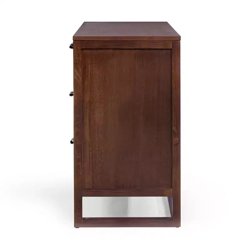 Comò a 6 cassetti Hatteras Modern Boho con legno massello e dettagli in rattan naturale-Teamson Home