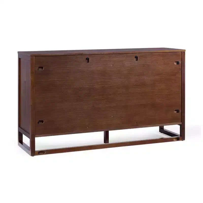 Comò a 6 cassetti Hatteras Modern Boho con legno massello e dettagli in rattan naturale-Teamson Home