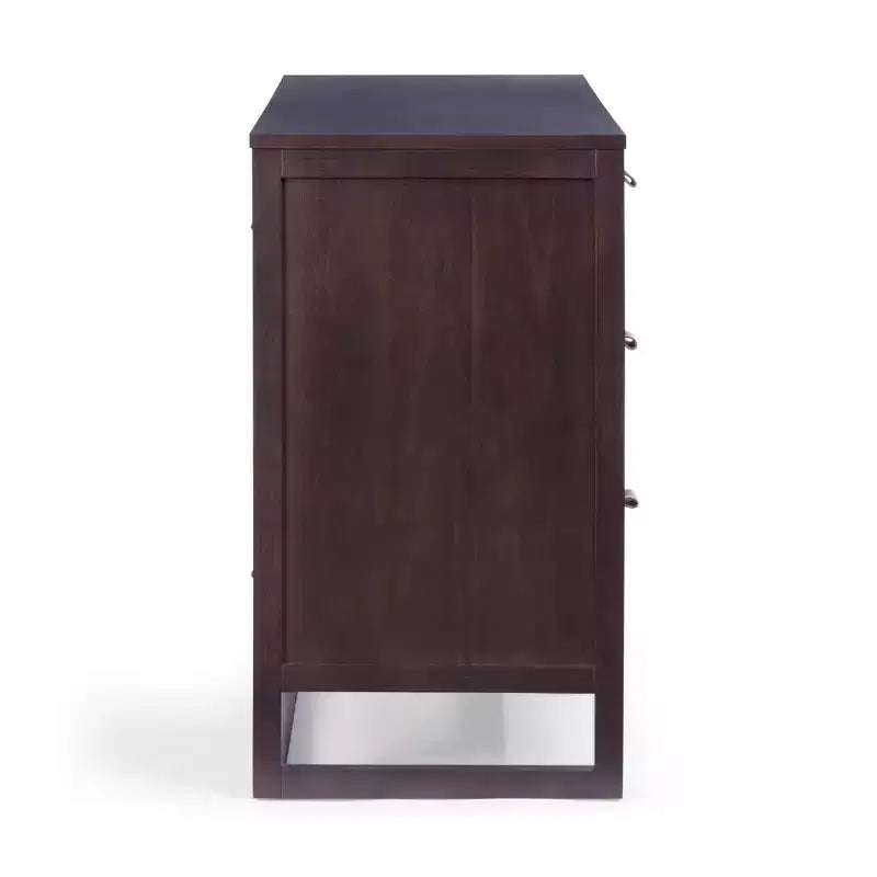 Comò a 6 cassetti Hatteras Modern Boho con legno massello e dettagli in rattan naturale-Teamson Home