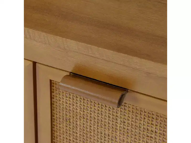 Hatteras Madia Moderna Boho a 4 Ante con Dettagli in Legno Massiccio e Rattan Naturale-Teamson Home