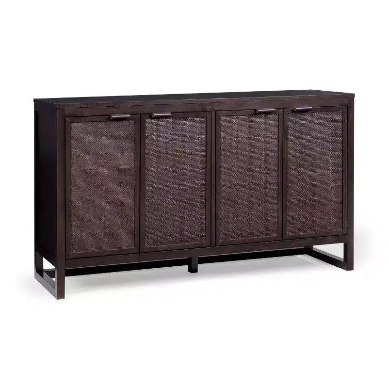Hatteras Madia Moderna Boho a 4 Ante con Dettagli in Legno Massiccio e Rattan Naturale-Teamson Home