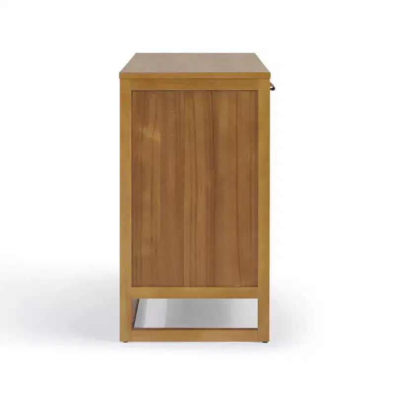 Hatteras Madia Moderna Boho a 4 Ante con Dettagli in Legno Massiccio e Rattan Naturale-Teamson Home