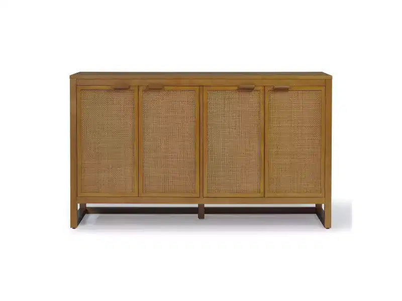 Hatteras Madia Moderna Boho a 4 Ante con Dettagli in Legno Massiccio e Rattan Naturale-Teamson Home