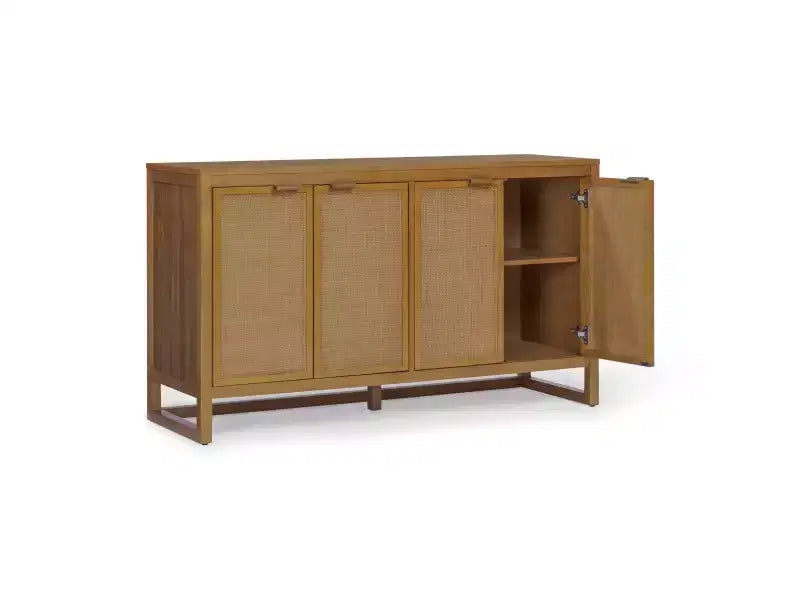 Hatteras Madia Moderna Boho a 4 Ante con Dettagli in Legno Massiccio e Rattan Naturale-Teamson Home