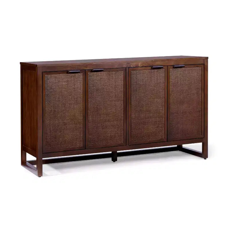 Hatteras Madia Moderna Boho a 4 Ante con Dettagli in Legno Massiccio e Rattan Naturale-Teamson Home