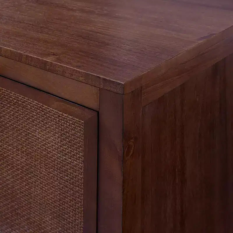 Hatteras Madia Moderna Boho a 4 Ante con Dettagli in Legno Massiccio e Rattan Naturale-Teamson Home