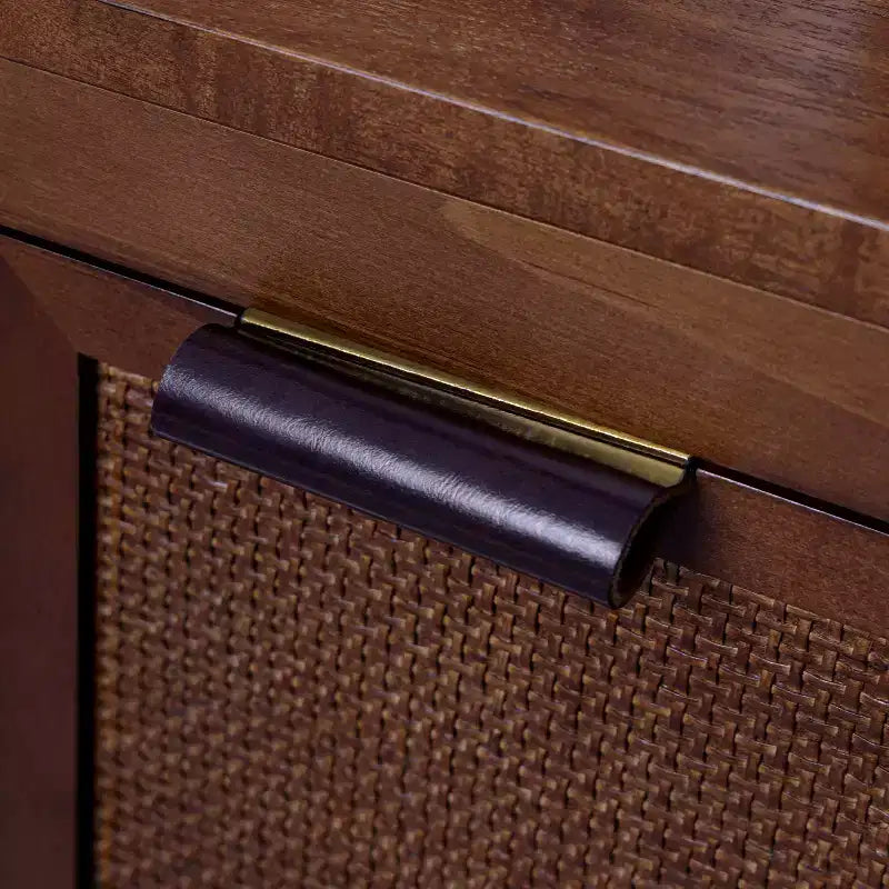 Hatteras Madia Moderna Boho a 4 Ante con Dettagli in Legno Massiccio e Rattan Naturale-Teamson Home