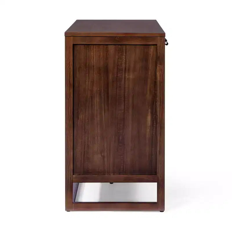 Hatteras Madia Moderna Boho a 4 Ante con Dettagli in Legno Massiccio e Rattan Naturale-Teamson Home