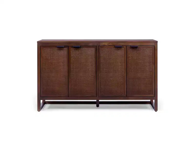 Hatteras Madia Moderna Boho a 4 Ante con Dettagli in Legno Massiccio e Rattan Naturale-Teamson Home