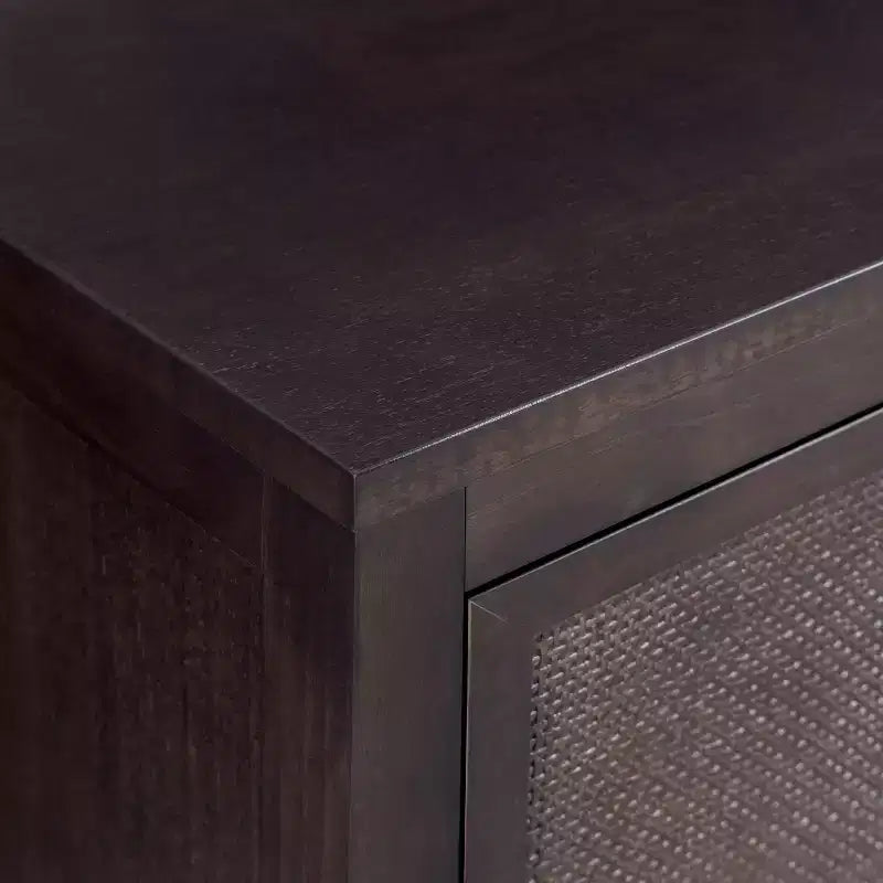 Hatteras Madia Moderna Boho a 4 Ante con Dettagli in Legno Massiccio e Rattan Naturale-Teamson Home