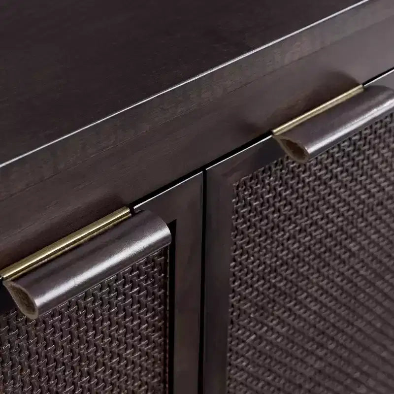 Hatteras Madia Moderna Boho a 4 Ante con Dettagli in Legno Massiccio e Rattan Naturale-Teamson Home