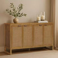 Hatteras Madia Moderna Boho a 4 Ante con Dettagli in Legno Massiccio e Rattan Naturale-Teamson Home