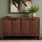 Hatteras Madia Moderna Boho a 4 Ante con Dettagli in Legno Massiccio e Rattan Naturale-Teamson Home