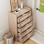 Comò a 5 cassetti in rovere e rattan per camera da letto, armadio alto 46 cm, comodino in stile bohémien per soggiorno, corridoio, cameretta dei bambini, ingresso