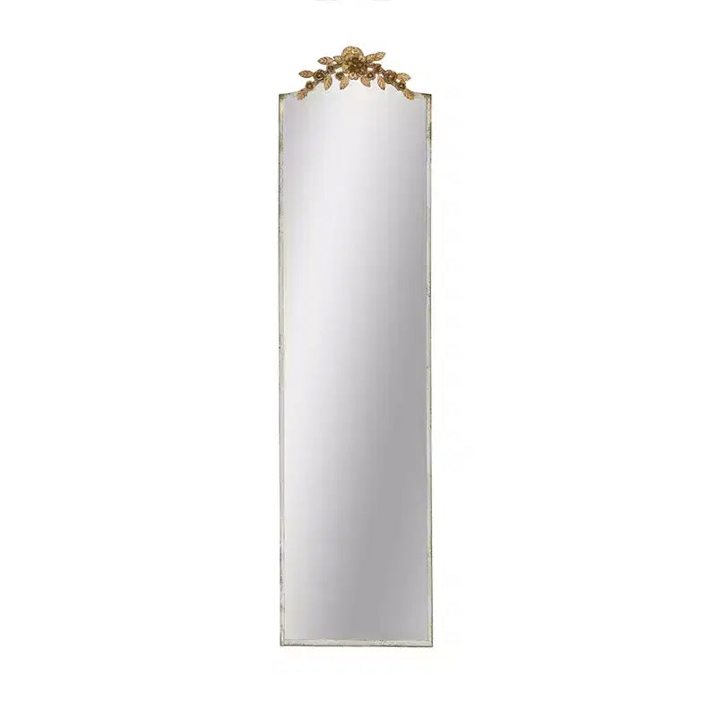 Specchio grande rettangolare a figura intera Okak con corona floreale dorata, specchio da parete, specchio a figura intera per camerino, negozio di abbigliamento, oro