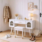 Homy Casa Tavolo da Trucco con Sgabello e Armadietti Contenitori per Camera da Letto o Spogliatoio, Bianco