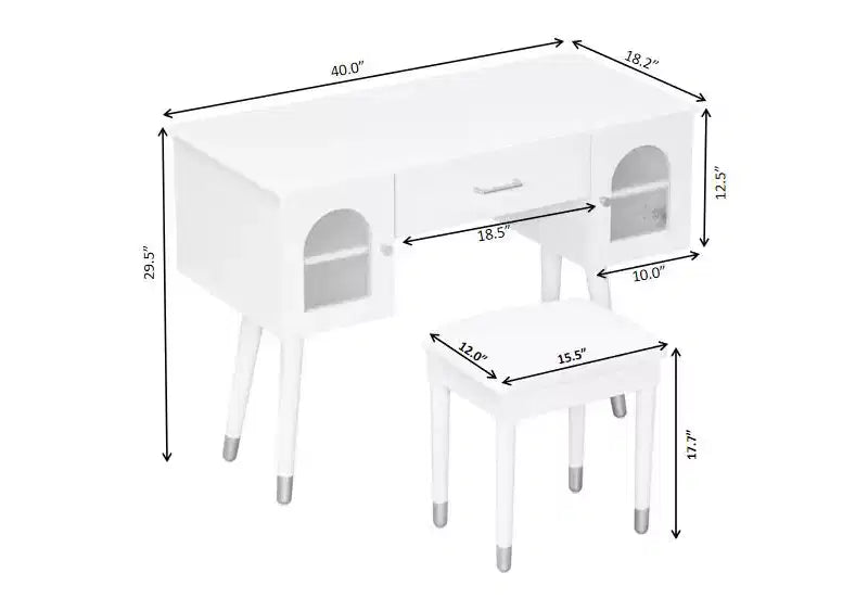 Homy Casa Tavolo da Trucco con Sgabello e Armadietti Contenitori per Camera da Letto o Spogliatoio, Bianco