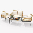Set mobili da giardino a 4 pezzi in rattan, per terrazza, con sedie a dondolo e tavolino da caffè in vetro, per patio e cortile