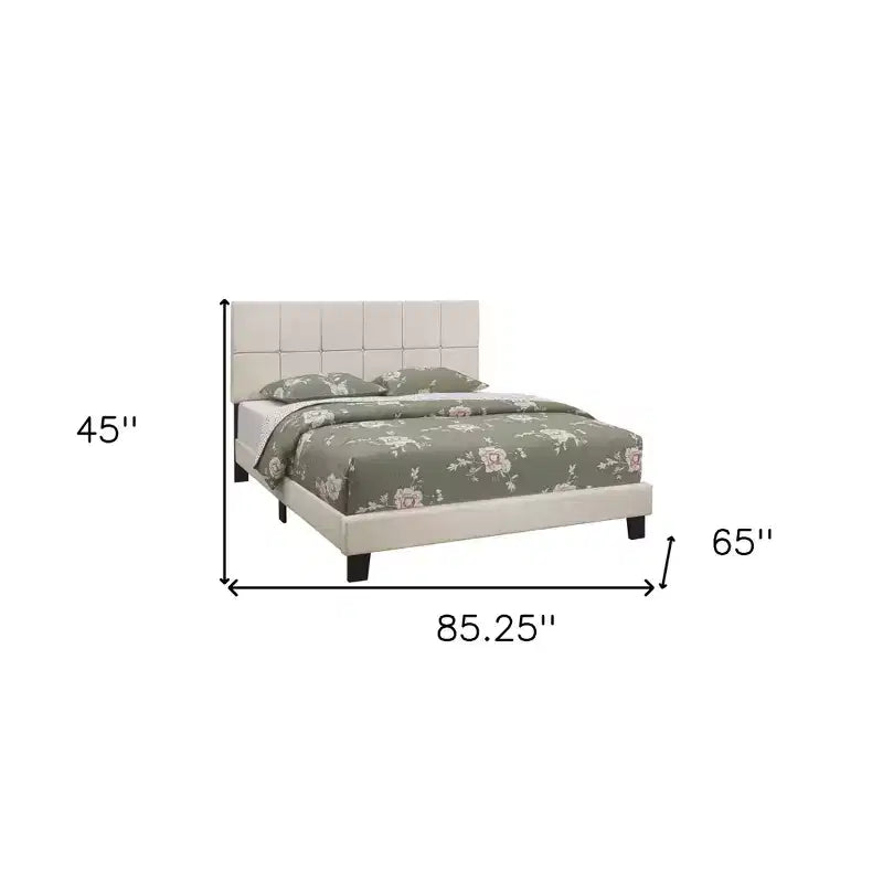 HomeRoots Telaio Letto Matrimoniale Queen in Lino Trapuntato Beige