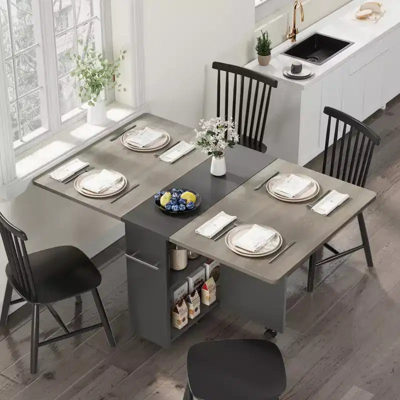 Tavolo da Pranzo Pieghevole da Cucina, Tavolo da Pranzo Salvaspazio con Ripiano Contenitore, Tavolo da Cucina Allungabile con Ante a Scomparsa per Piccoli Spazi