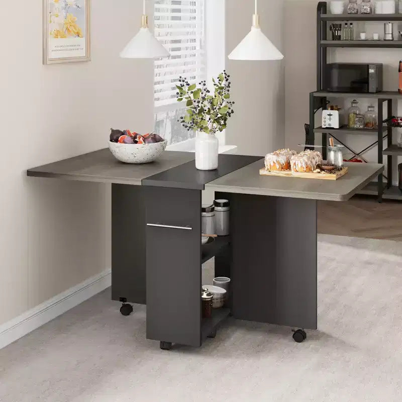 Tavolo da Pranzo Pieghevole da Cucina, Tavolo da Pranzo Salvaspazio con Ripiano Contenitore, Tavolo da Cucina Allungabile con Ante a Scomparsa per Piccoli Spazi