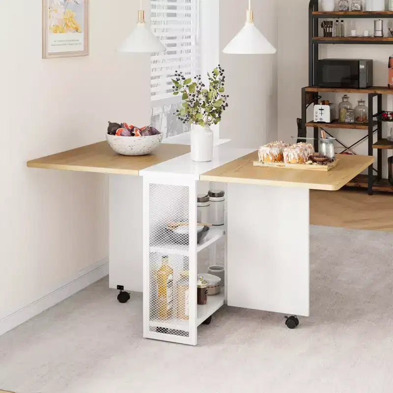 Tavolo da Pranzo Pieghevole per Cucina, Tavolo da Pranzo Salvaspazio, Tavolo da Cucina Estensibile con Ante a Sbalzo e 6 Ruote per Piccoli Spazi