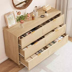 Cassettiera 6 cassetti in Rattan - Comodino 42.5 Boho con Gambe Dorate e Antiribaltamento, Finitura Naturale per Camera da Letto e Soggiorno