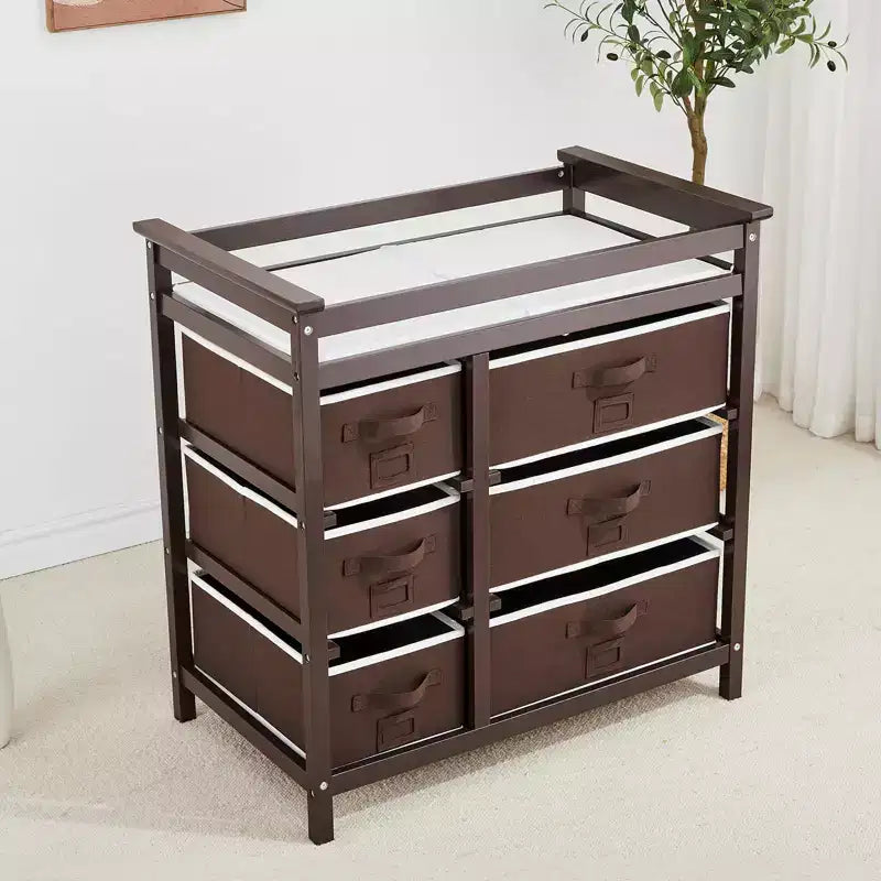 Baby Changing Table, Baby Changing Station Dresser with 6 Storage Drawers and Pad,Diaper Changing Table,Wooden Infant Diaper Changing Station Dresser