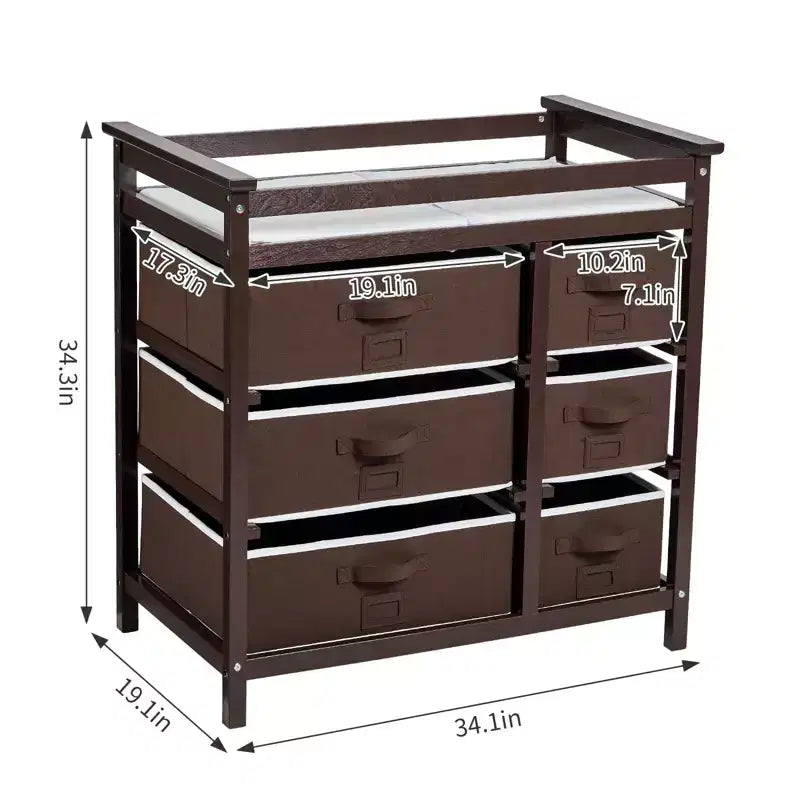 Fasciatoio con 6 cassetti e materassino, Cassettiera Fasciatoio in legno per neonati