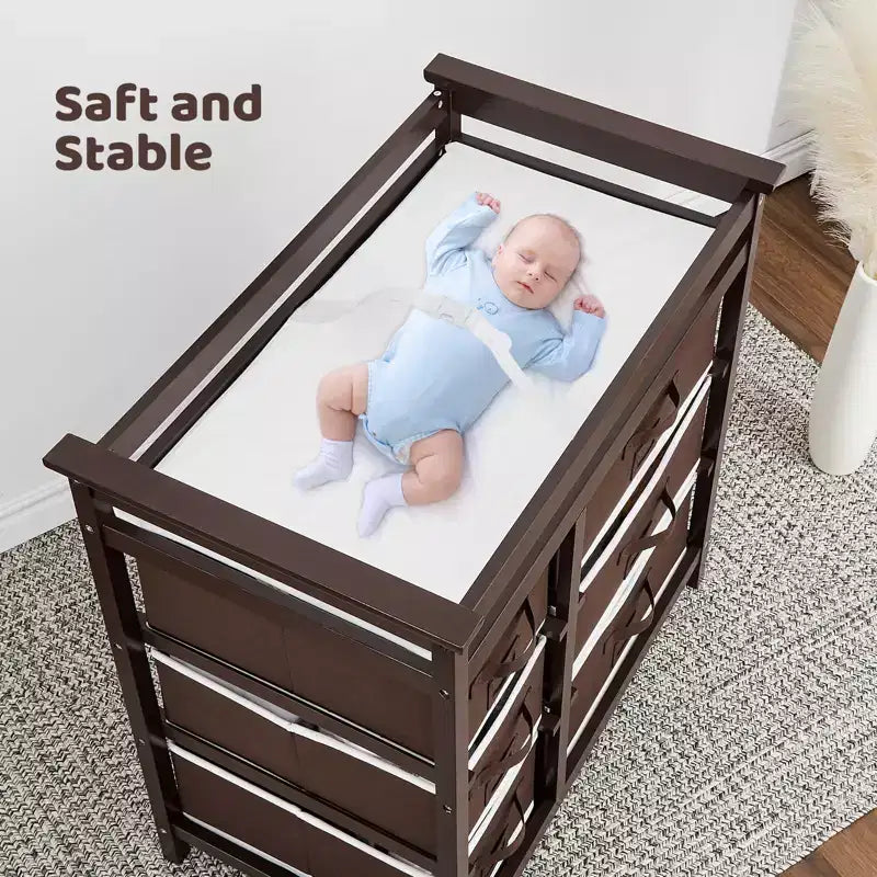Fasciatoio con 6 cassetti e materassino, Cassettiera Fasciatoio in legno per neonati