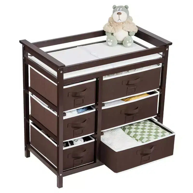 Fasciatoio con 6 cassetti e materassino, Cassettiera Fasciatoio in legno per neonati