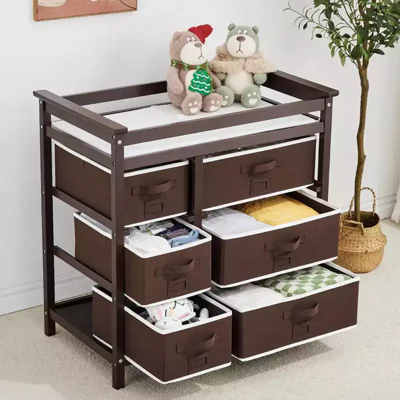 Fasciatoio con 6 cassetti e materassino, Cassettiera Fasciatoio in legno per neonati