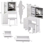 Set Toeletta Tavolo da Trucco 40 di Grandi Dimensioni Mobiletto Comodino Sinistro Tavolo da Trucco+Sgabello Imbottito Set Cassettiera