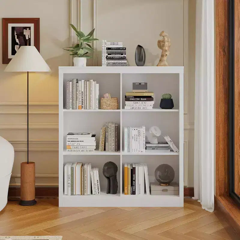 COZONY Scaffale Portaoggetti a 6 Cubi, Libreria Alta 135cm con Design Antiribaltamento, Scaffale Organizzatore Moderno Autoportante per Soggiorno, Camera da Letra, Ufficio