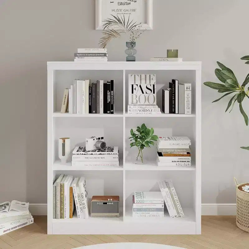 COZONY Scaffale Portaoggetti a 6 Cubi, Libreria Alta 135cm con Design Antiribaltamento, Scaffale Organizzatore Moderno Autoportante per Soggiorno, Camera da Letra, Ufficio