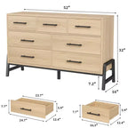 Cassettiera CuisinSmart 52" con 7 cassetti per camera da letto - Comò in rovere naturale, organizer armadio autoportante per soggiorno, ingresso