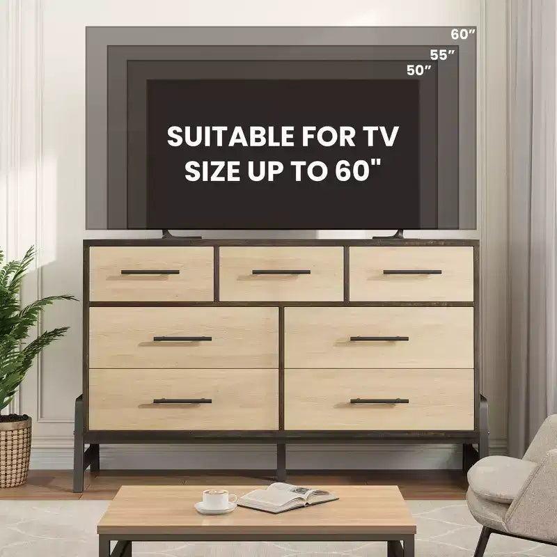 Cassettiera CuisinSmart 52" con 7 cassetti per camera da letto - Comò in rovere naturale, organizer armadio autoportante per soggiorno, ingresso