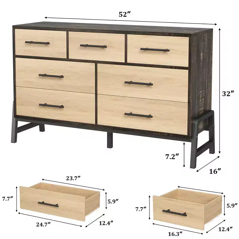 Cassettiera CuisinSmart 52" con 7 cassetti per camera da letto - Comò in rovere naturale, organizer armadio autoportante per soggiorno, ingresso